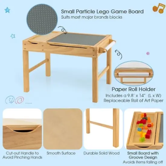 Costway Kids Multi Activity Play Table Wooden Building Block Desk w/ Storage Paper Roll image {5}