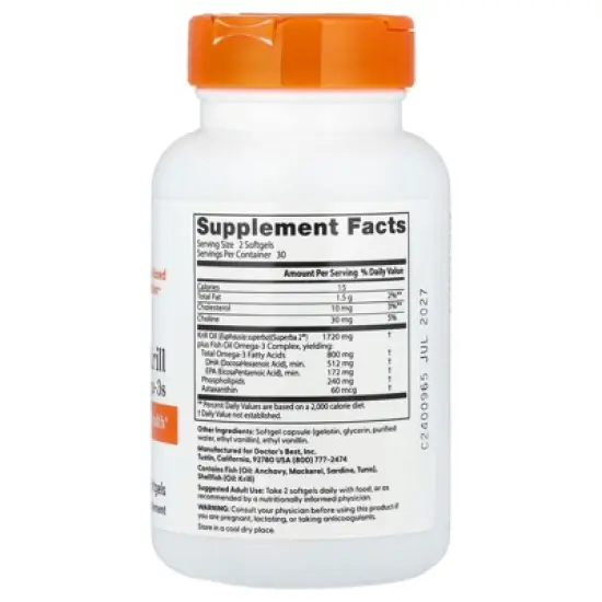 Doctor's Best Enhanced Krill Plus Omega3s , 60 Softgels image {1}