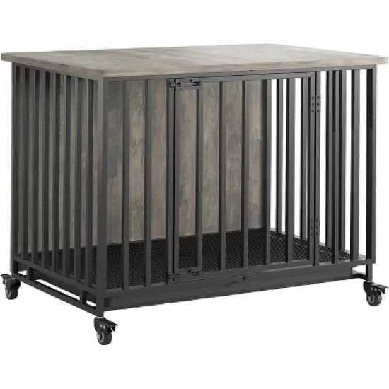 Acekool 39'' Heavy Duty Dog Crate Furniture with Wheels, Removable Tray, Wooden Pet Kennel & Decorative End Table for Small to Large Dogs image {1}