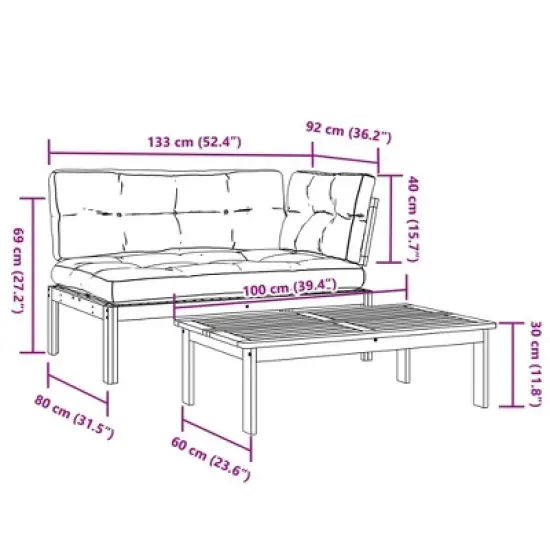 vidaXL 2 Piece Patio Pallet Sofa Set with Cushions - Solid Wood Acacia & Taupe Cushions - Garden/Patio/Terrace Furniture - Modular image {10}