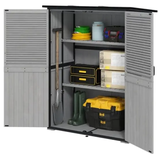 Outsunny Outdoor Storage Shed, Wooden Garden Storage Cabinet with Waterproof Asphalt Roof, 2 Shelves, Lockable Doors and Adjustable Feet image {3}