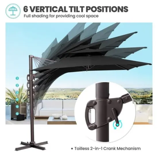Crestlive Products 9'X11' Double Top Patio Cantilever Umbrella UV30+ Outdoor 360&deg; Rotation 6 Heights Adjustable Offset Umbrella image {4}