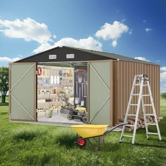 Storage Shed Outdoor with Floor Frame,Waterproof Metal Garden Sheds with Lockable Door Design and Sloping Roof,Outdoor Shed for Garden Backyard image {6}