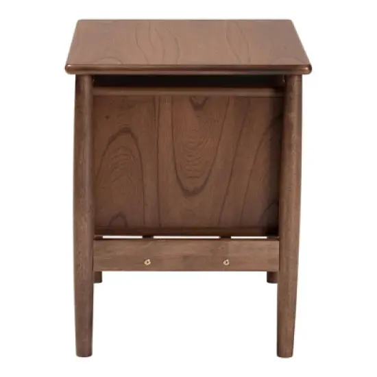 Baxton Studio Alyssa Wood 2 Drawer Nightstand Woven with Rattan Walnut Brown image {1}