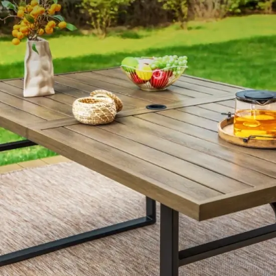 Captiva Designs 7pc Patio Dining Set Wood-look Rectangle Table & Cushioned Metal Chairs image {3}