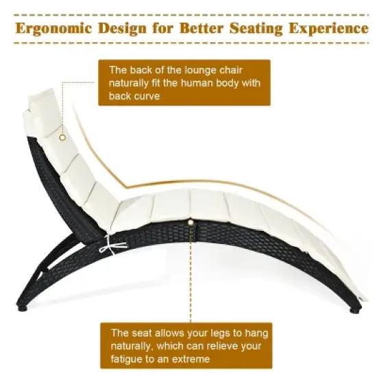 Tangkula 2PCS Foldable Rattan Wicker Chaise Lounge Chair w/ Cushion Patio Outdoor image {5}