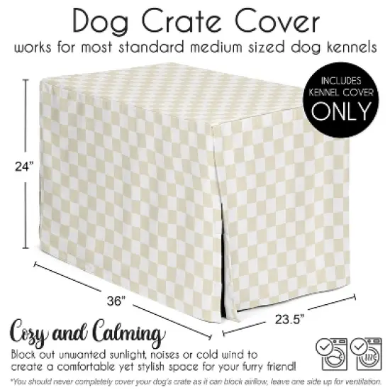 Sweet Jojo Designs Boy, Girl, Unisex/Gender Neutral Dog Crate Kennel Cover 36in. Gingham Checkered Plaid Taupe and White image {4}
