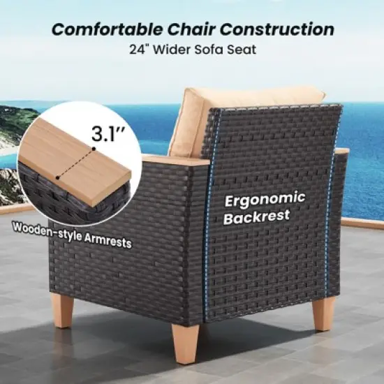 Syemin Patio Seating Sets of 2, Outdoor Wicker Chairs Armless Sofa for Garden, Balcony, and Backyard, Beige, 23.8"*30"*30.7" image {4}