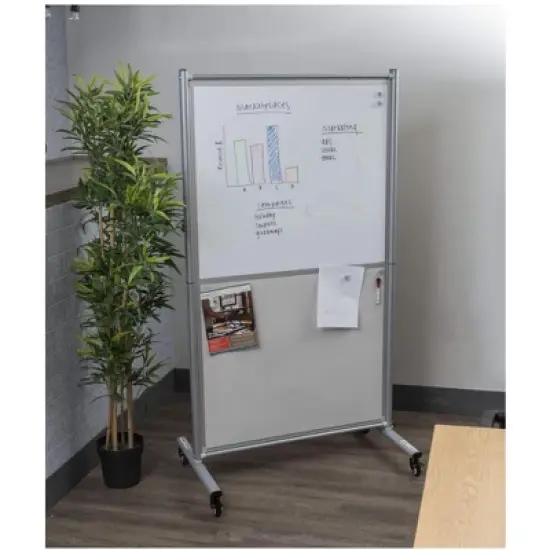 Stand Up Desk Store Rolling Mobile Magnetic Whiteboard Room Divider Dry Erase Board for Home or Classroom (Combo Whiteboard/Tackboard, 40" W x 72" H) image {5}