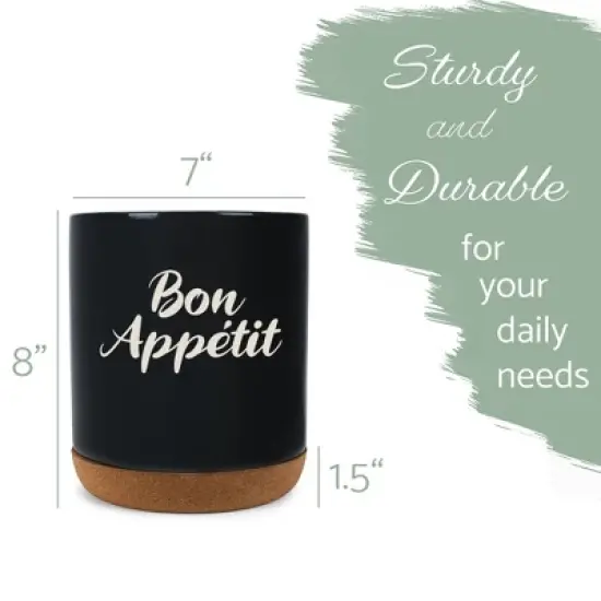 Elanze Designs Bon Appetit Chef Cooking Culinary Arts Ceramic Cork Bottom Black Large Capacity Utensil Holder Crock for Countertop Storage, Stylish & image {1}
