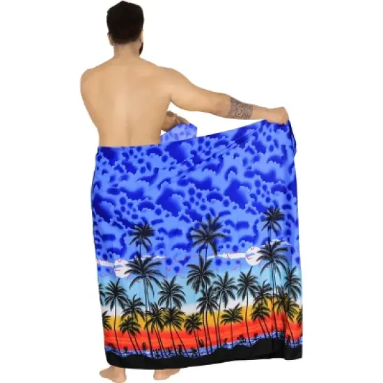 LA LEELA Men's Sarong Bath Hawaiian Pareo Wrap One Size Navy Beach image {3}