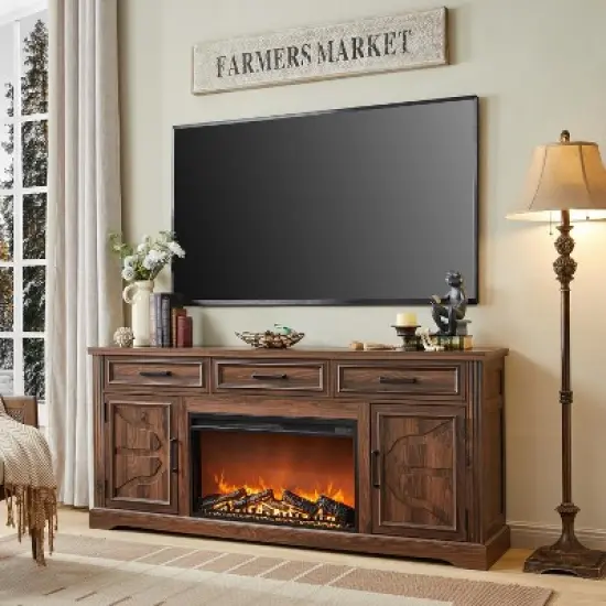 SinCiDo 70" Fireplace TV Stand, Entertainment Center w/ 30" Fireplace, Equipped w/ Remote Control & 3D Flame, Storage Cabinets & Drawers image {8}