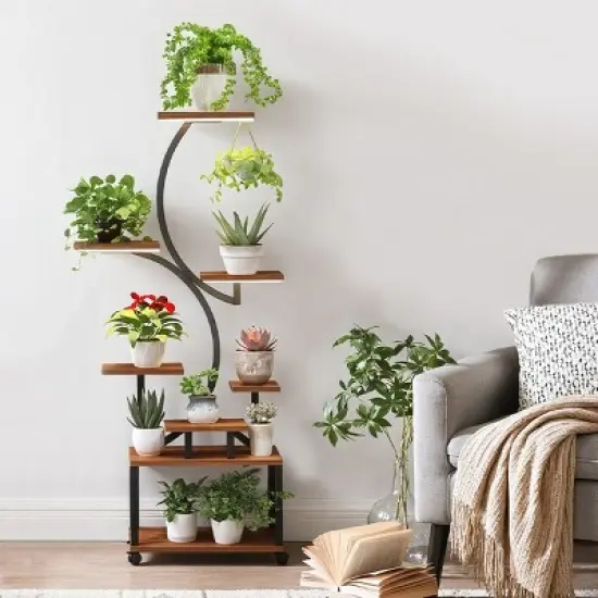 61 Inch Indoor Tall Plant Stand With Grow Light,8 Tiered S-Shaped Metal Plant Stand,Metal Plant Display Stand For Home Patio-Coolbibila image {1}