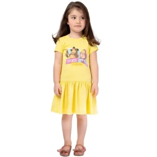 Masha and the Bear Friends Forever Printed Dress, Comfy Dropwaist T-Shirt Style, Machine Washable - Toddler image {4}