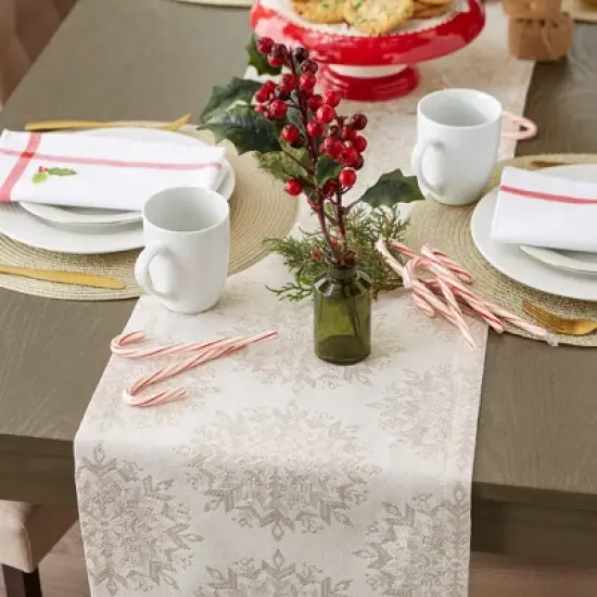 Design Imports  Christmas Jacquard Snowflakes Table Runner, Red, 14X72" image {2}