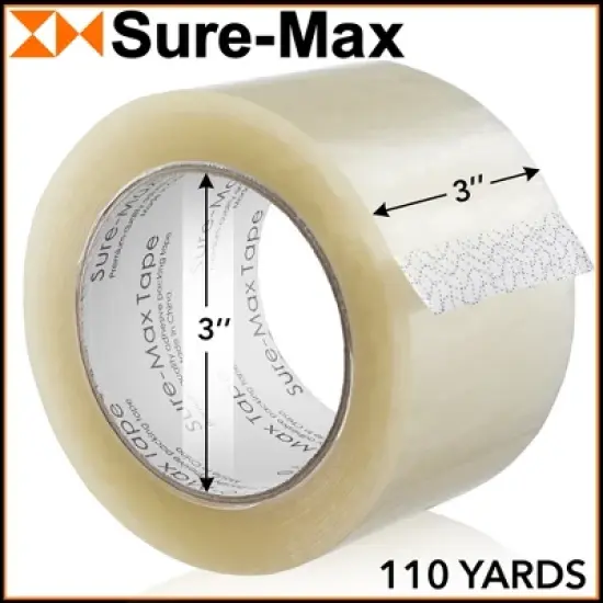Sure-Max Extra-Wide Shipping & Packing Tape (3" x 110 yard/330' each) - Moving & Adhesive Carton Sealing - 2.0mil Clear - 24 Rolls image {2}