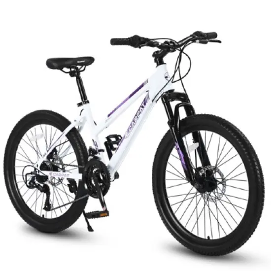 VASIP 24 Inch Mountain Bike for Teen Girls with 21-Speed Shimano Drivetrain, Dual Hydraulic Disc Brakes - White image {8}