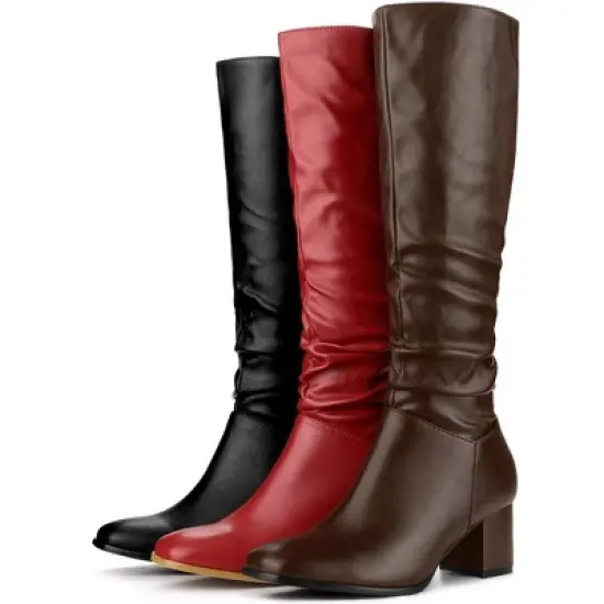 Perphy Women's Thigh High Boots Square Toe Chunky Heel Slouching Knee High Boots image {2}