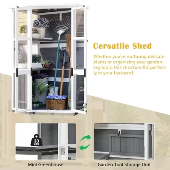 Mini Greenhouse Storage Shed: 63" Height, Wood, Waterproof and Secure image {4}