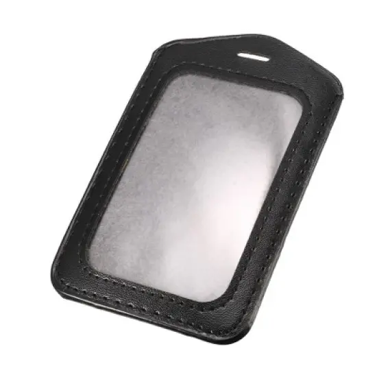 Unique Bargains Faux Leather Neck Strap Vertical Bussiness Card Holder Black 4.3" x 2.8'' image {3}