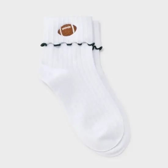 Women's Game Day Embroidered Football Pointelle Bobby Socks with Lettuce Edge Cuff - Wild Fable&trade; image {8}