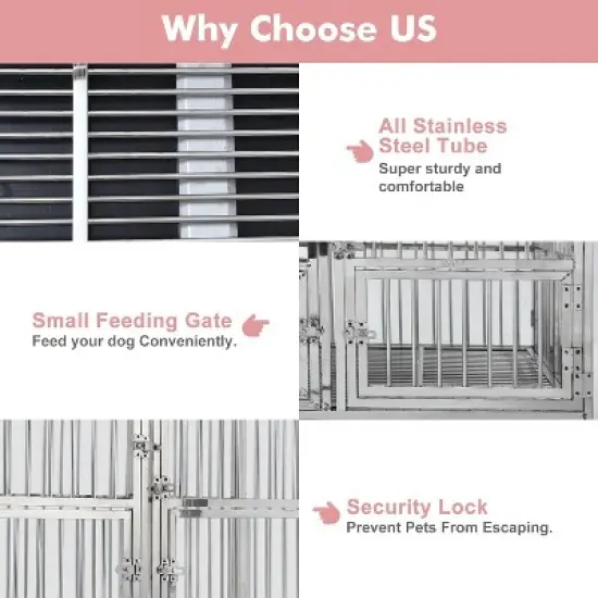Acekool 48" Heavy-Duty Dog Crate for Large Dogs &ndash; Double Doors, Wheels & Removable Tray image {2}