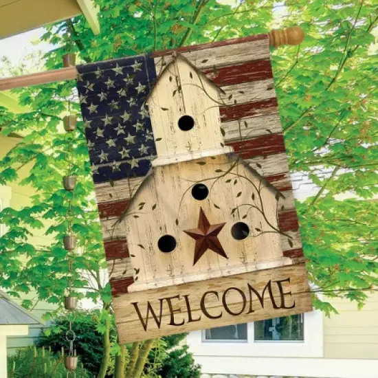 Americana Welcome House Flag Primitive Patriotic 28" x 40" Briarwood Lane image {2}