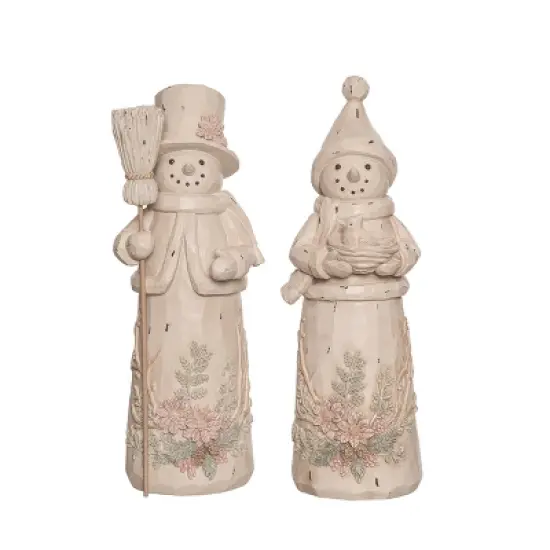 Transpac Rustic Snowman Figurine Set of 2 Christmas Home Decorations Resin Decorative Objects for Holiday Cheer image {1}