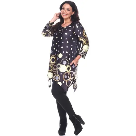 Women's Plus Size 3/4 Sleeve Printed Erie Tunic Top with Pockets - White Mark image {1}