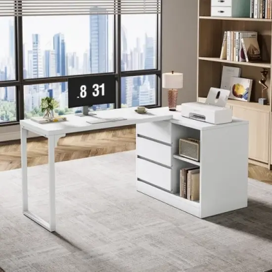 Tribesigns L-Shaped Computer Desk with Drawers and Shelves image {9}