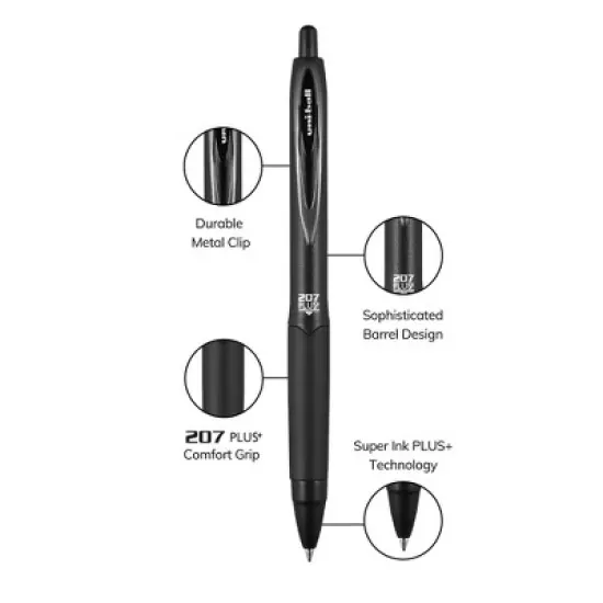 uniball 6pk 207 Plus+ Gel Pen 0.7mm Medium Point Black Ink Black Barrel: Signo Gel Pens, Stationery & Office Supplies image {3}