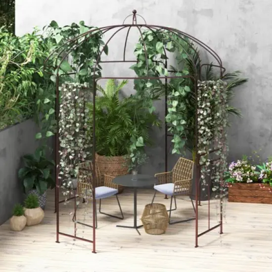 Tangkula 7&rsquo; x 8.4&rsquo; Birdcage Shape Garden Arbor Heavy Duty Metal Garden Gazebo Pergola w/ Trellis Plant Stand Rack for for Climbing Plants image {1}