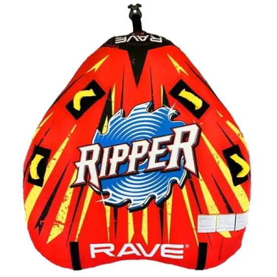 RAVE Sports Ripper 2 Rider Nylon Inflatable Towable Floats with Foam Handles, Neoprene Knuckle Guards and Quick Connect Tow Points, Red (2 Pack) image {1}