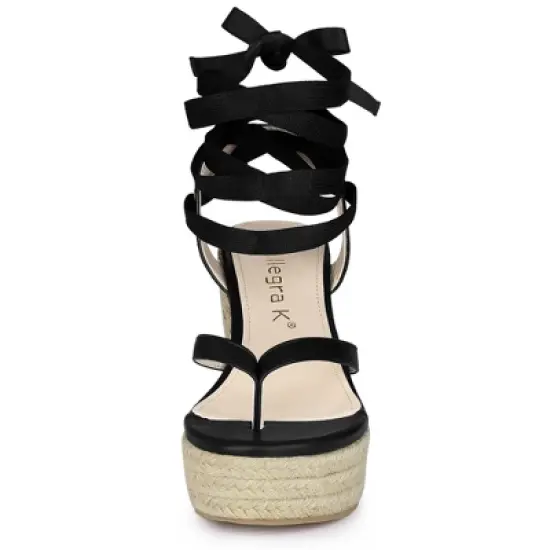 Allegra K Women's Platform Strappy Lace-up Flip Flops Wedge Sandals image {2}