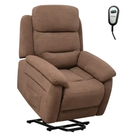 Costway Power Lift Recliner Chair Sofa for Elderly w/ Side Pocket & Remote Control Grey\Brown image {10}