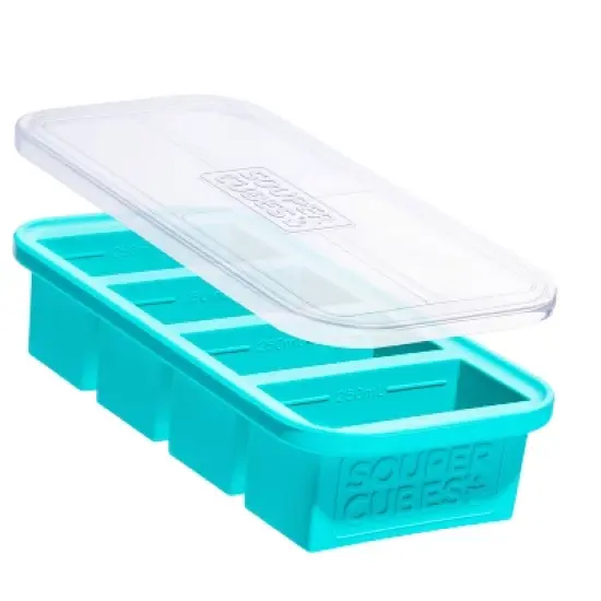 Souper Cubes Food Freezing Tray with Lid Aqua Blue: Silicone Freezer Tray, Stackable, Dishwasher & Oven Safe image {4}