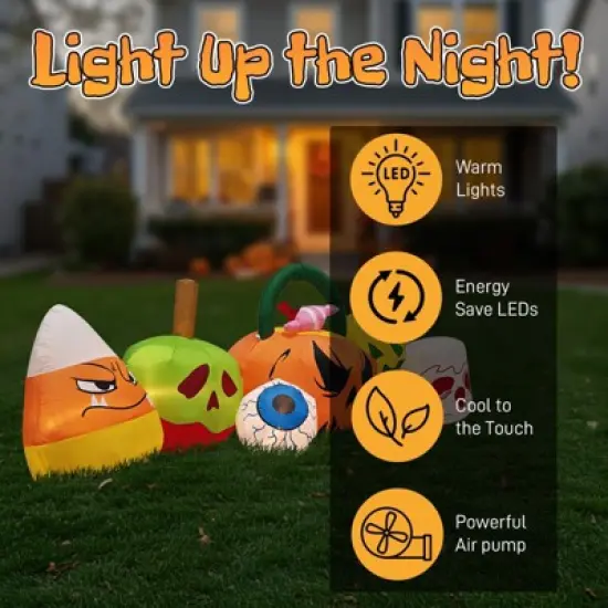 Angel Sar 8FT Halloween Inflatable with Pumpkins, Eyeballs & Candy, LED Lighted Outdoor Decoration for Lawn and Garden image {7}