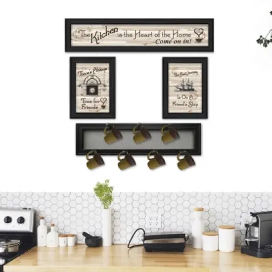 Gulches (Kitchen Collection VI) 4-Piece Vignette with 7-Peg Mug Rack by Millwork Engineering, Black Frame image {1}