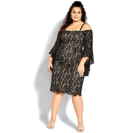 Women's Plus Size Lace Amour Dress  - Black/nude | CITY CHIC image {3}