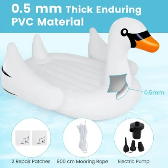 Costway Inflatable Swan Island Giant 4-Person Swan Pool Float with Cups Holders White image {7}