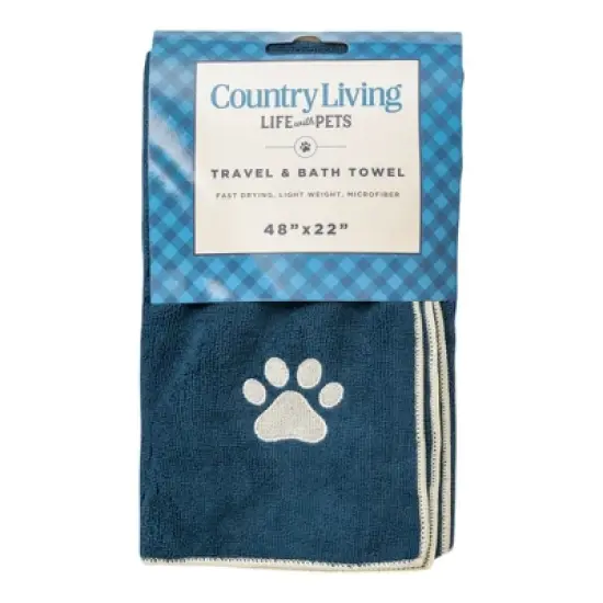 Country Living Large Marine Blue Microfiber Dog Bath Towel - Quick-Drying, Absorbent, and Durable, Machine Washable, Embroidered Paw Print, 48" x 22" image {8}