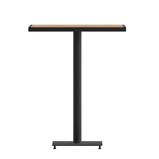 Emma and Oliver Outdoor Bar Height Table with Faux Teak Poly Slats image {10}