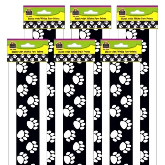 Teacher Created Resources&reg; Black with White Paw Prints Border Trim, 35 Feet Per Pack, 6 Packs image {2}
