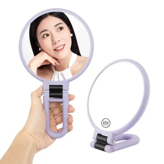 Garnen Hand Mirror For Makeup Mirror Double Sided, 1X 10X Magnifying Mirror, Handheld Mirrors with Handle, Foldable Travel Hand Mirror With Stand image {1}