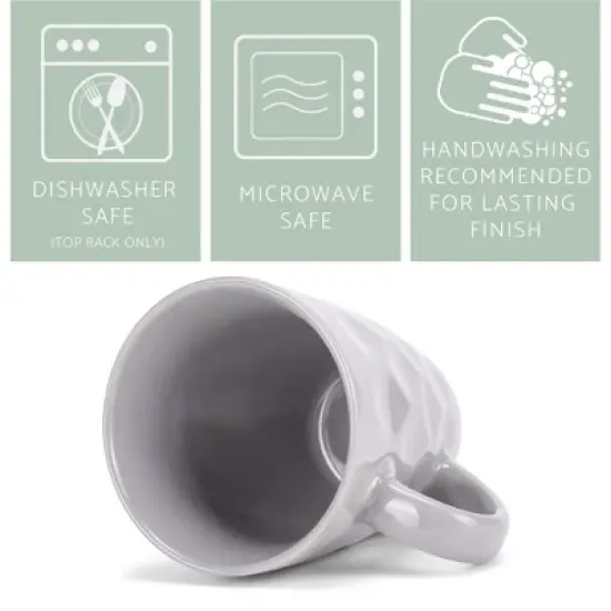 Elanze Designs Dimpled Silver Grey 12 ounce Glossy Ceramic Mugs Matching Set of 4 image {2}
