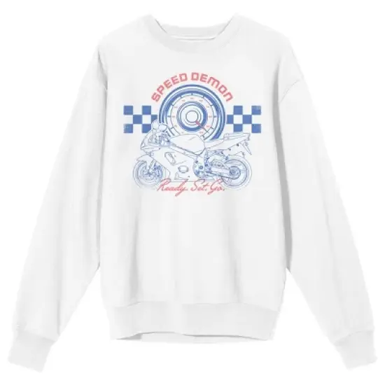 Sportsbike Race "Speed Demon, Ready Set Go" Men's White Crew Neck Sweatshirt image {4}