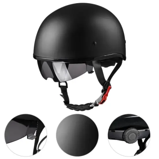 AHR Half Face Motorcycle Helmet Sun Visor DOT Approved Bike Chopper S-XL image {1}