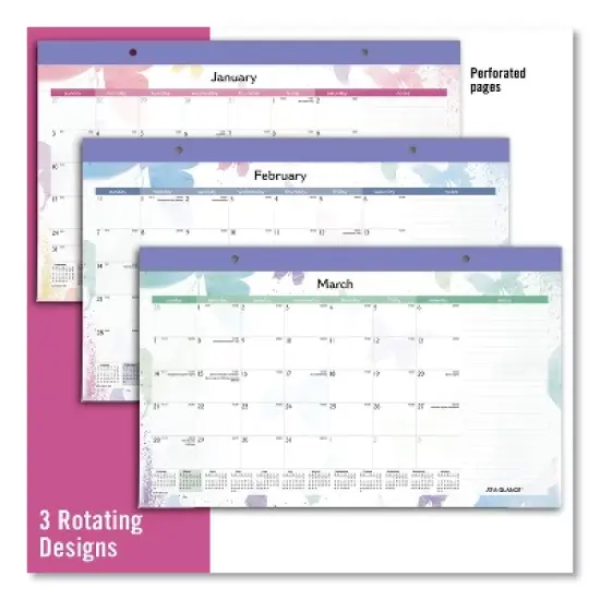 Watercolors Monthly Desk Pad Calendar, Butterfly Artwork, 17.75 x 11, White Sheets, Purple Binding, 12-Month (Jan-Dec): 2026 image {1}