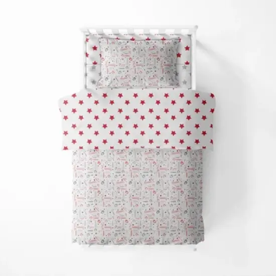 Bacati - Baseball Red/Gray Muslin 4 pc Toddler Bedding Set image {2}