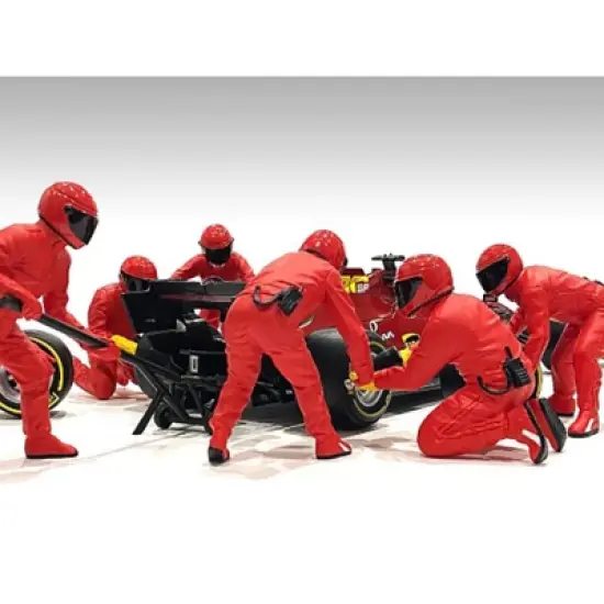 Formula One F1 Pit Crew 7 Figurine Set Team Red Release II for 1/18 Scale Models by American Diorama image {2}